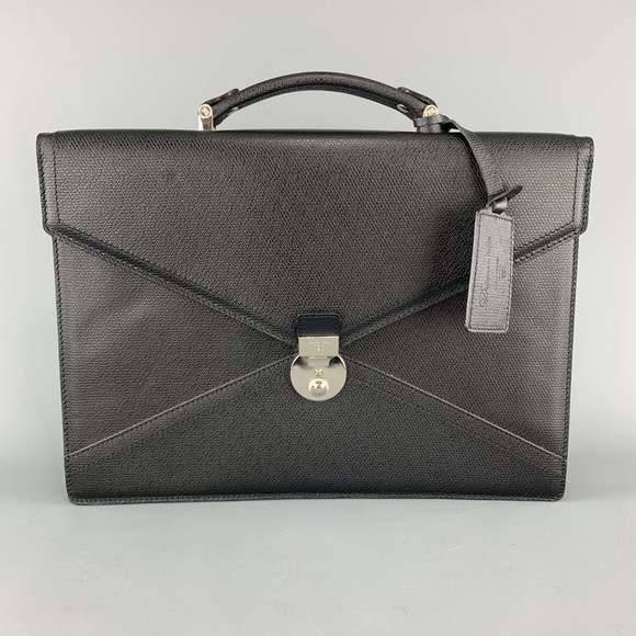 LANCEL Black Textured Leather Envelope Briefcase - Picture 1 of 10